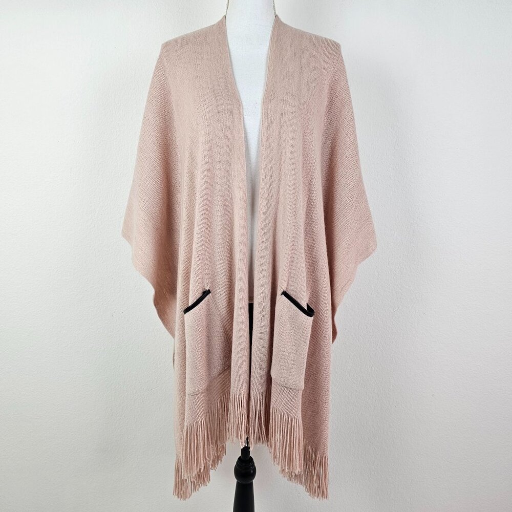 Zoe Madison Womens Cardigan Pink Knit Fringe Open Neck One Size